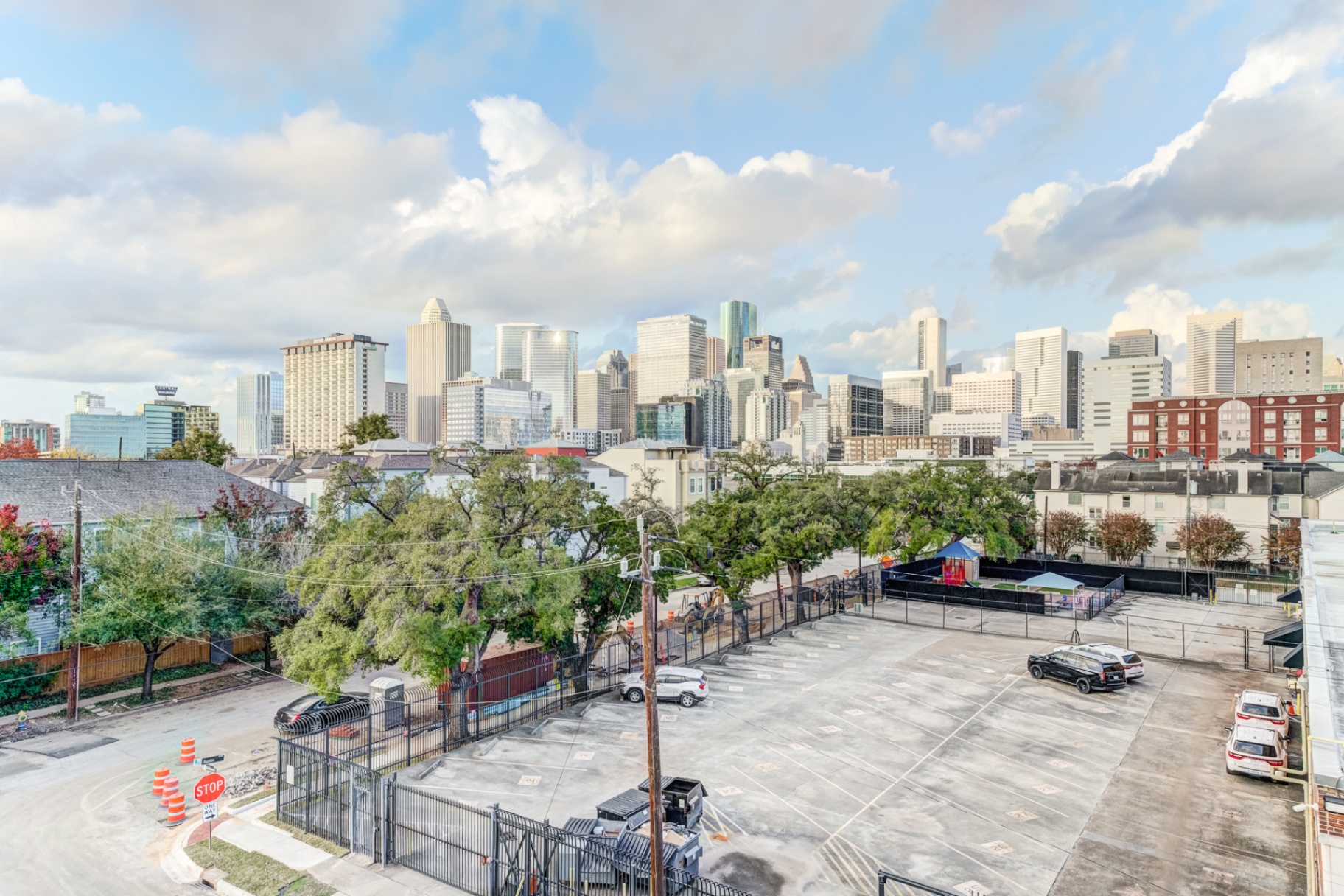 Downtown Houston skyline view from the rooftop deck